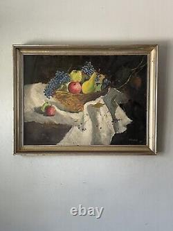Peinture à l'huile impressionniste de nature morte antique, ancienne, vintage, moderne et surréaliste de 1947.