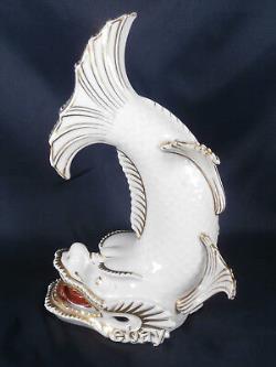 Poisson-dragon en porcelaine antique 11,4 (29cm) or rouge très ancien dissipateur de fumée
