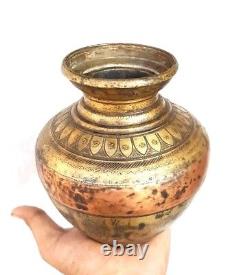 Pot à eau en laiton ancien vintage antique Ganga-Jamna gravé à la main des années 1850