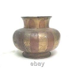 Pot à eau en laiton et cuivre gravé fin vintage rare ancien des années 1800 Ganga Jamna