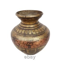 Pot à eau en laiton rare gravé à la main Ganga-Jamna antique vintage des années 1850