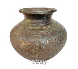 Rare 1850's Ancienne Antique Vintage Pot à Eau Bénite en Cuivre Fin Gravé de Dieu et de Déesse