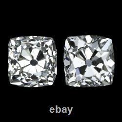 Rare 2ct Victorien Old Mine Cut Diamond Stud Boucles D’oreilles Loose Paire Coussin Antique
