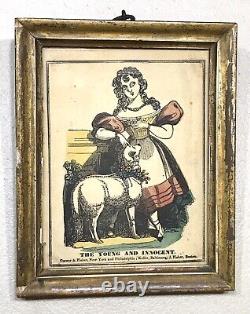 Rare Vintage Antique 1800' The Young & Innocent Colorized Lithograpgh Framed Old  <br/>

 
		<br/>  Rare Vintage Antique 1800' Le Jeune & Innocent Colorized Lithograpgh Encadré Ancien
