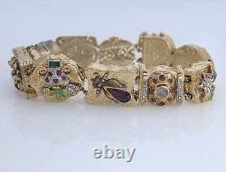 Rare Vintage Victorian 14k Or Jaune Duke Vieille Mine Bracelet De Charme Diamant 7.5