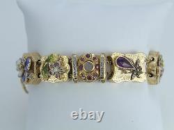 Rare Vintage Victorian 14k Or Jaune Duke Vieille Mine Bracelet De Charme Diamant 7.5