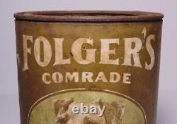 Rares Années 1910 Vieilles Vinage Comrade Folgers Cafee Tin Dog Graphique Tall 1 Pondé