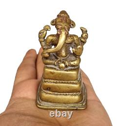 Statue / Figure rare en laiton antique, ancienne et vintage, fabriquée à la main de Dieu Ganesha des années 1800