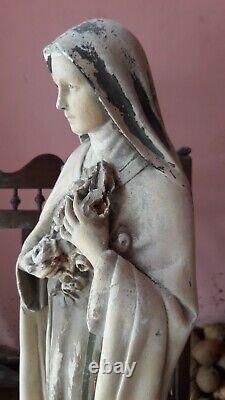 Statue Figurine Antique Vintage Vieux Chrétien Sainte Thérèse de Lisieux Petite Fleur