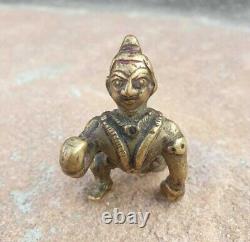 Statue / Figurine antique vintage ancienne fabriquée à la main de Dieu Krishna Laddu Gopal des années 1850