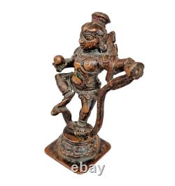 Statue rare en cuivre antique du dieu hindou Krishna sur une figure de serpent des années 1800