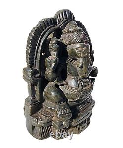 Statue rare en pierre vintage ancienne des années 1800 représentant le dieu Ganesh à double face