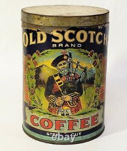 Teneur De Cafier Vintage Ancienne Scotch Can C1920s Papier Étiquette Bagpiper
