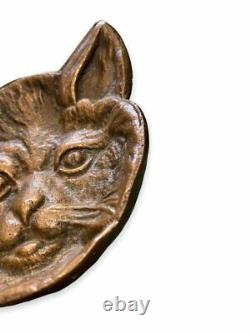 Tête De Chat De Bronze Antique Baguier Vide Poche Gilded Taille 10 CM Rare Vieux 20ème