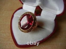 Timbre Ancien Ancien Old Ring 14k 3 Taille 7 Polska Polonais 6,6 G Pierre Rouge
