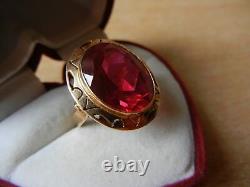 Timbre Ancien Ancien Old Ring 14k 3 Taille 7 Polska Polonais 6,6 G Pierre Rouge