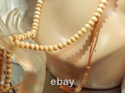 Très ancien collier de perles de prière vintage avec pendentif fleur en corail - 635M3