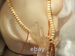 Très ancien collier de perles de prière vintage avec pendentif fleur en corail - 635M3