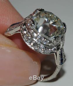 Vente Antique 4.97ct Gia I Si1 Old Diamond Cut Platinum Sapphire Diamond Ring