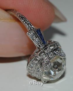 Vente Antique 4.97ct Gia I Si1 Old Diamond Cut Platinum Sapphire Diamond Ring