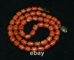 Véritable Antique Vieux Naturel Momo Collier De Perles De Corail Avec Fermoir En Argent