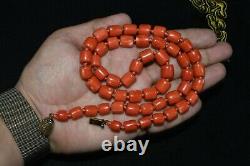 Véritable Antique Vieux Naturel Momo Collier De Perles De Corail Avec Fermoir En Argent