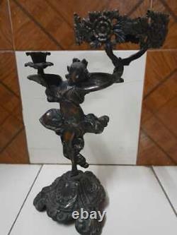 Vieille Antique Millésime En Métal Lady Forme Porte Bougie Showpiece Figurine Decor 13