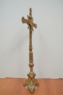 Vieille Croix D'altar Antique, Tout En Laiton, Sainte Famille (cu266) Calice Co