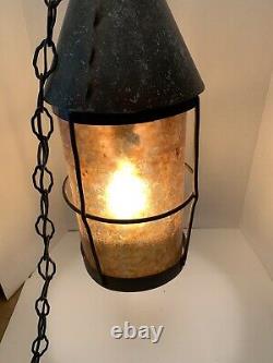 Vieille Lampe De Suspension Antique, Vieille De 100 Ans, Blacksmith Made, Shade Is Rare