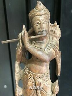 Vieille Vieille Main Sculptée Bois Hindu Dieu Krishna Rare Figure Statue Collectible