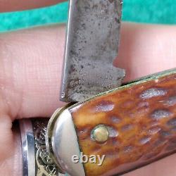 Vieille Vieille Vieille Antique Camillus Sword Marque Bone Stag Sleeveboard Stylo Couteau De Poche