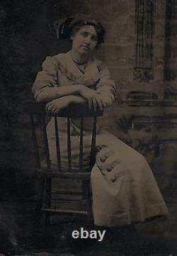 Vieille Vieille Vieille Antiquité Tintype Photo Portrait D'une Jolie Jeune Femme Dans Un Turban