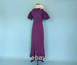 Vieilles Années 1930 Old Hollywood Glamour Froid Rayon Puffed Sleeves Gown Soirée