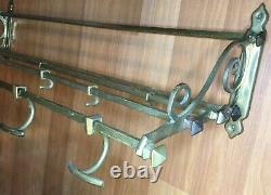Vieux Antique Vtg Solid Brass Railroad Shelf Luggage Rack Wall Coat Hook Pullman