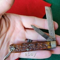 Vieux Défi d'Antiquités Vintage Couteau de poche Navy Jack en Os de Cerf