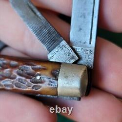 Vieux Défi d'Antiquités Vintage Couteau de poche Navy Jack en Os de Cerf