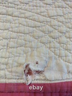 Vieux Quilt 8 Point Étoile 72x78 Pink Hand Quilted Great Old Tissu