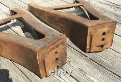 Vieux Vtg Antique Industrial Iron Table Machine Base Leg Metal Heavy Paire Set Of 2