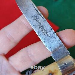 Vieux couteau de poche Jumbo Jack en os de cerf de collection antique Herder Allemagne