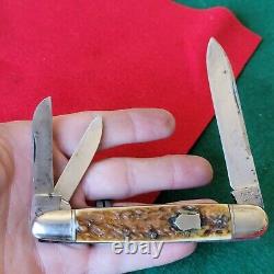 Vieux couteau de poche à manche Hoffritz en bois de cerf - style Whittler