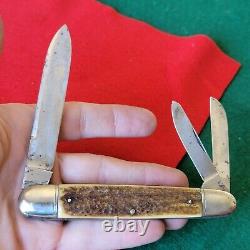 Vieux couteau de poche à manche Hoffritz en bois de cerf - style Whittler