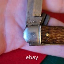 Vieux couteau de poche pliant Dasco en os de cerf, style vintage et antique du Texas