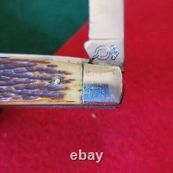 Vieux couteau de poche pliant congress avec manche en os d'acier de reine, ancien et d'époque
