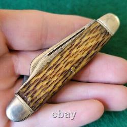 Vieux couteau de poche pliant en os de cerf Schrade Walden de collection