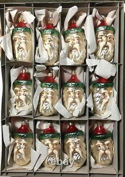 Vieux-monde De Noël Vintage Set De 12 4 Santa Faces Dans La Boîte Originale