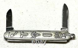 Vintage Antique Anvil USA Masonic Metal 2-blade Pliant Stylo Couteau De Poche Vieux