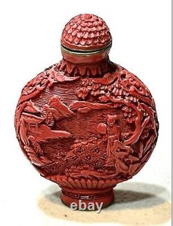 Vintage Antique Chinese Cinnabar Main Sculptée Laque Parfum Snuff Bouteille Vieux