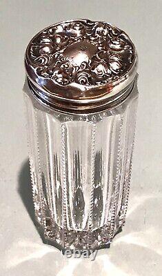 Vintage Antique Hallmarked Sterling Silver Repousse Cristal Coupé Jar Vieux