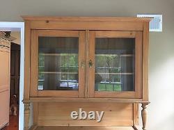 Vintage Antique Old English Pine Cabinet Glass Cupboard Estate Furniture