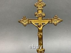 Vintage Antique Ornate Laiton Tripod Altar Inri Crucifix Croix 13,5 Tall Old